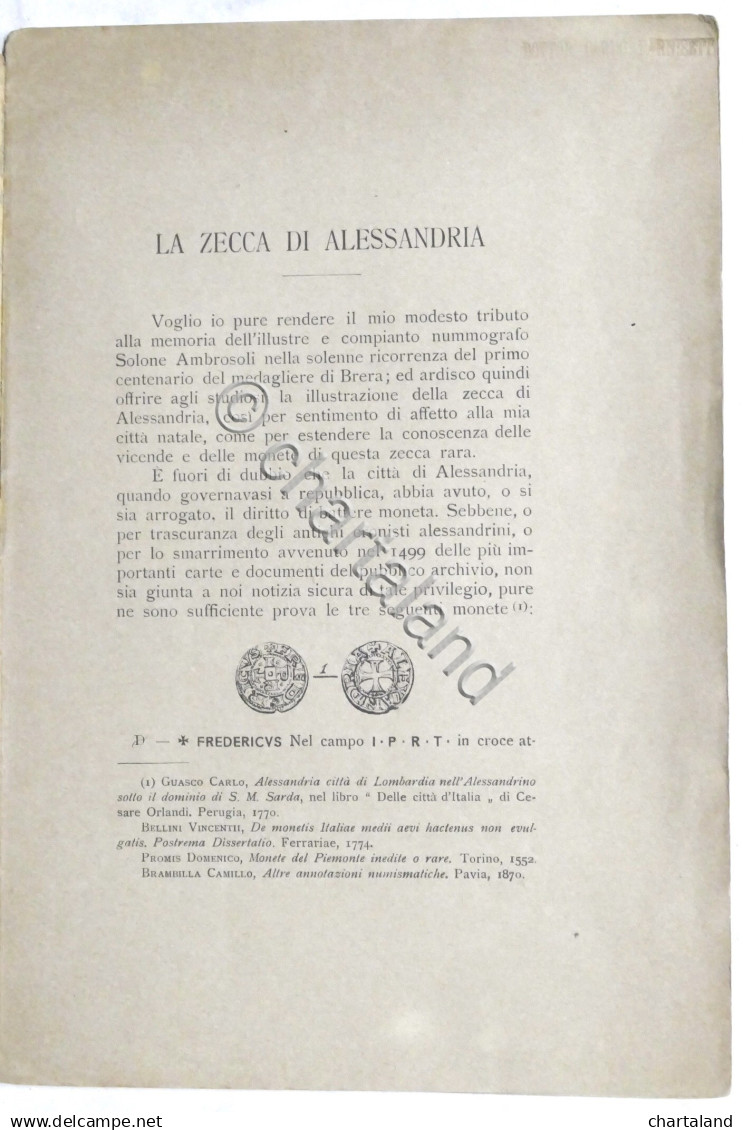 Rivista Italiana Di Numismatica E Scienze Affini - La Zecca Di Alessandria 1908 - Other & Unclassified