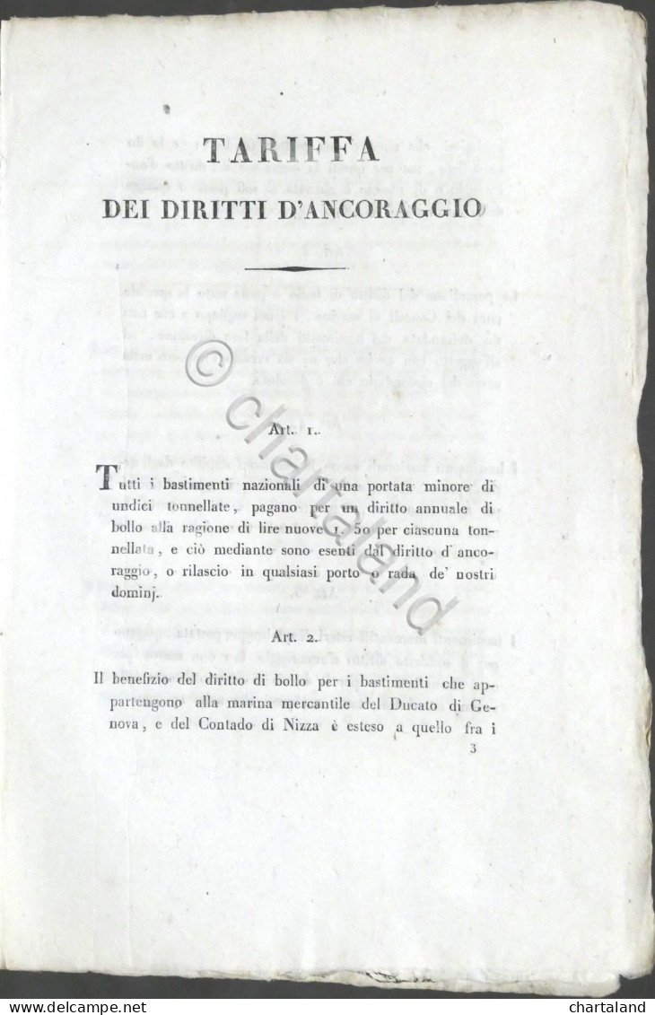 Regno Di Sardegna - Tariffa Dei Diritti Di Porto - 1827 - Unclassified