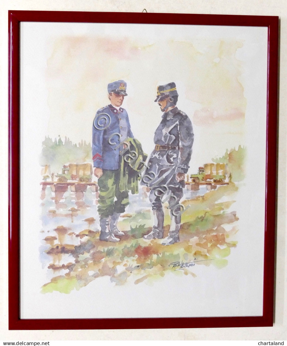 Acquerello Originale Di Paolo Lattanzi - Uniformi Caporale E Tenente Del Genio - Aquarel