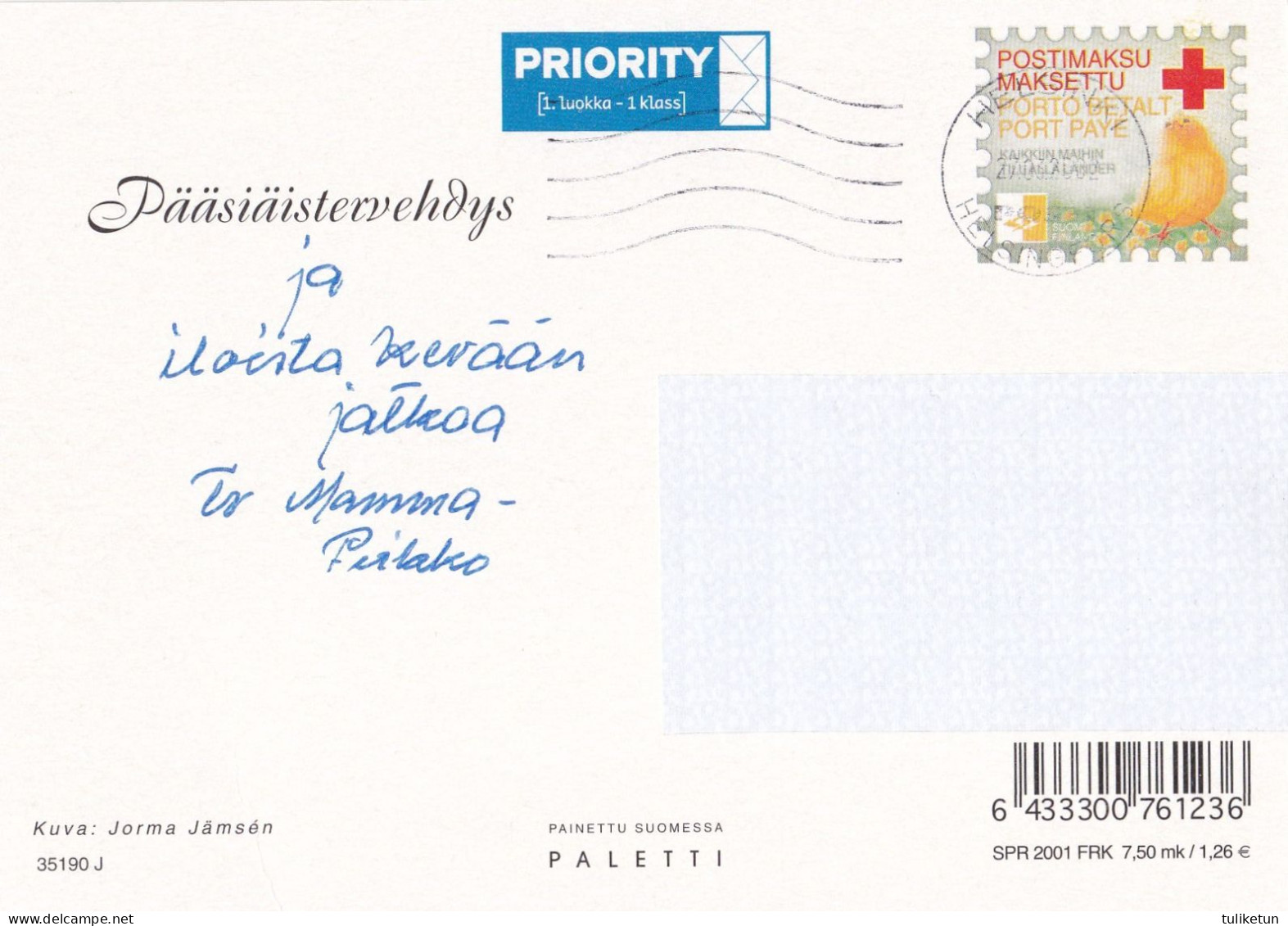 Postal Stationery - Bird - Chick - Easter Flowers - Daffodils - Red Cross 2001 - Suomi Finland - Postage Paid - Enteros Postales