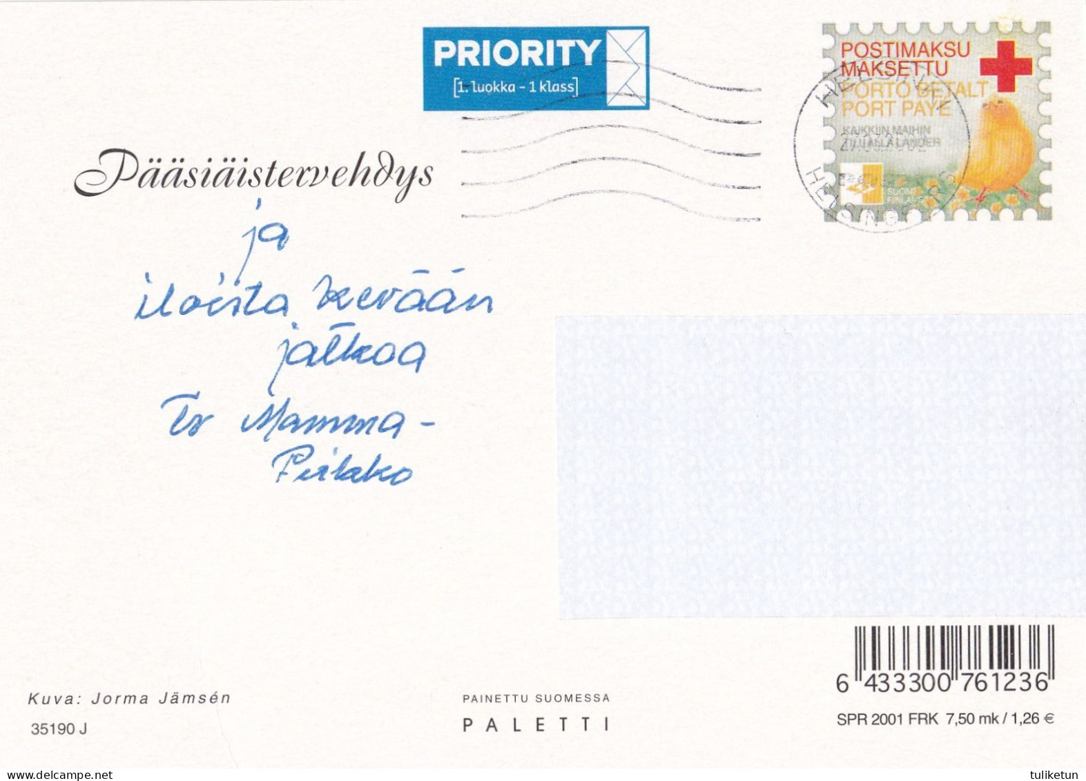 Postal Stationery - Bird - Chick - Easter Flowers - Daffodils - Red Cross 2001 - Suomi Finland - Postage Paid - Postal Stationery