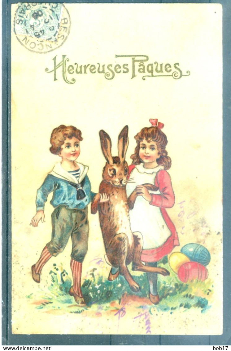 4 Cartes - Relief - Gaufrée - Embossed - Prage - Lapin - Ostern