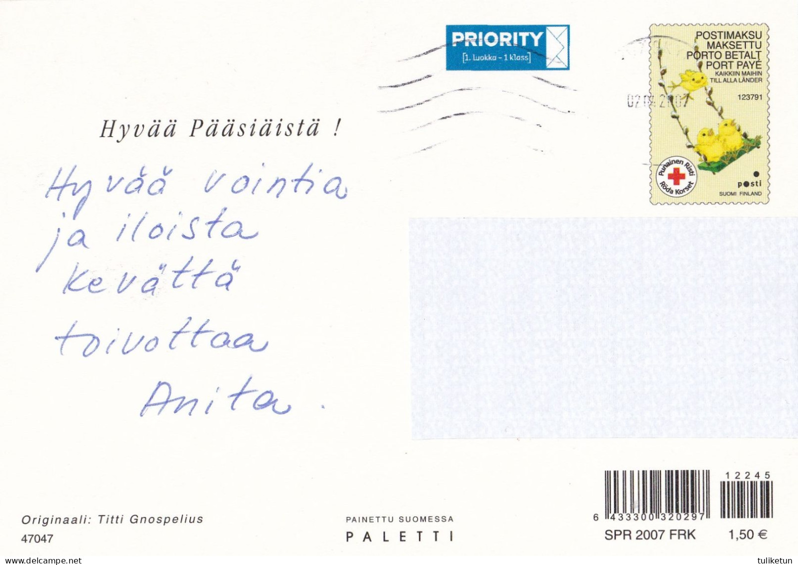 Postal Stationery - Easter Flowers In The Basket - Chick - Egg - Red Cross 2007 - Suomi Finland - Postage Paid - Postal Stationery