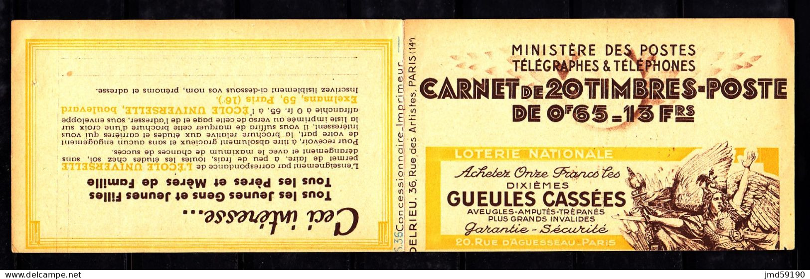Couverture Seule Du Carnet Timbres 0,65fr PAIX, Avec Pub GUEULES CASSEES Et CECI M'INTERESSE - Unused Stamps