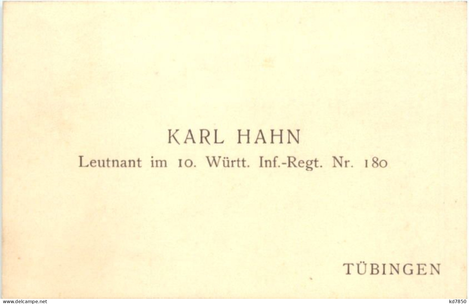 Tübingen - Visitenkarte Karl Hahn - 10. Württ. Inf. Regiment - Tuebingen