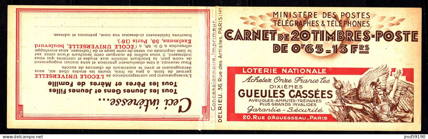 Couverture Seule Du Carnet Timbres 0,65fr PAIX, Avec Pub GUEULES CASSEES Et CECI M'INTERESSE - Unused Stamps