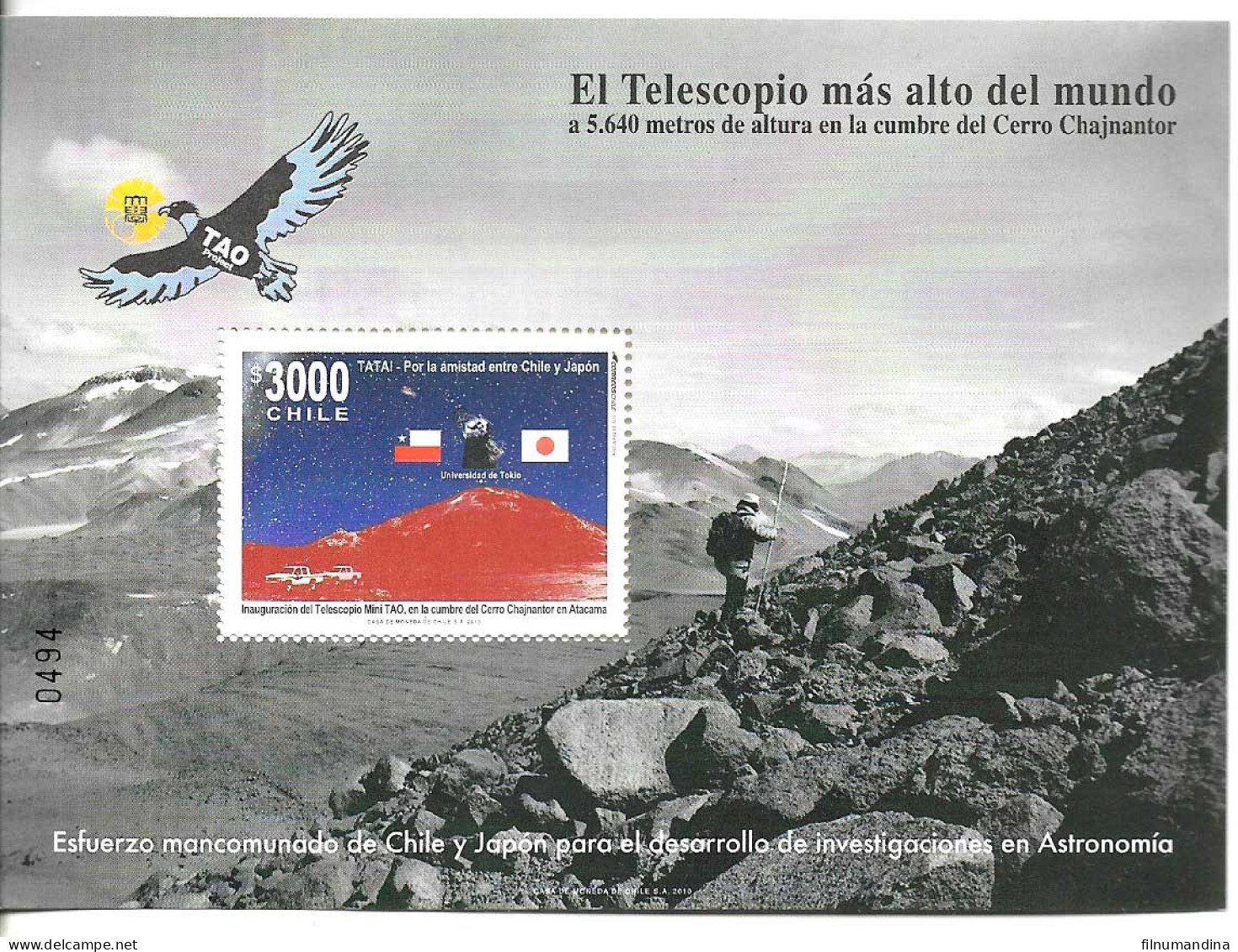 #2626 CHILE 2010 ASTRONOMY WORLD HIGHEST TELESCOP ,SPACE,COSMOS S/SHEET MNH YV BF 81 - Cile