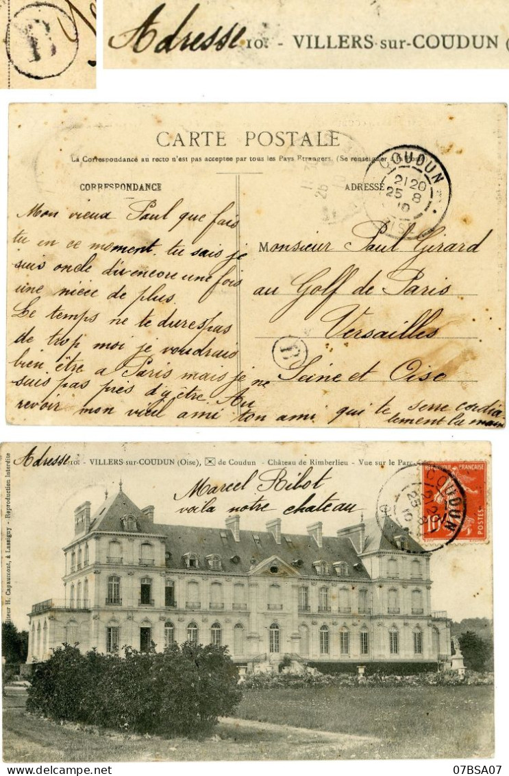 BOITE RURALE OISE CP 1910 COUDUN T84 + BOITE RURALE B = VILLERS SUR COUDON - 1906-38 Semeuse Camée