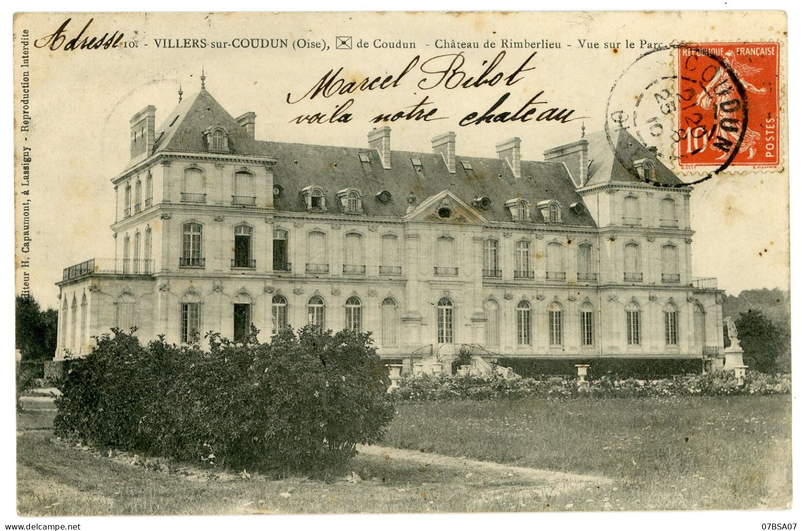 BOITE RURALE OISE CP 1910 COUDUN T84 + BOITE RURALE B = VILLERS SUR COUDON - 1906-38 Semeuse Camée