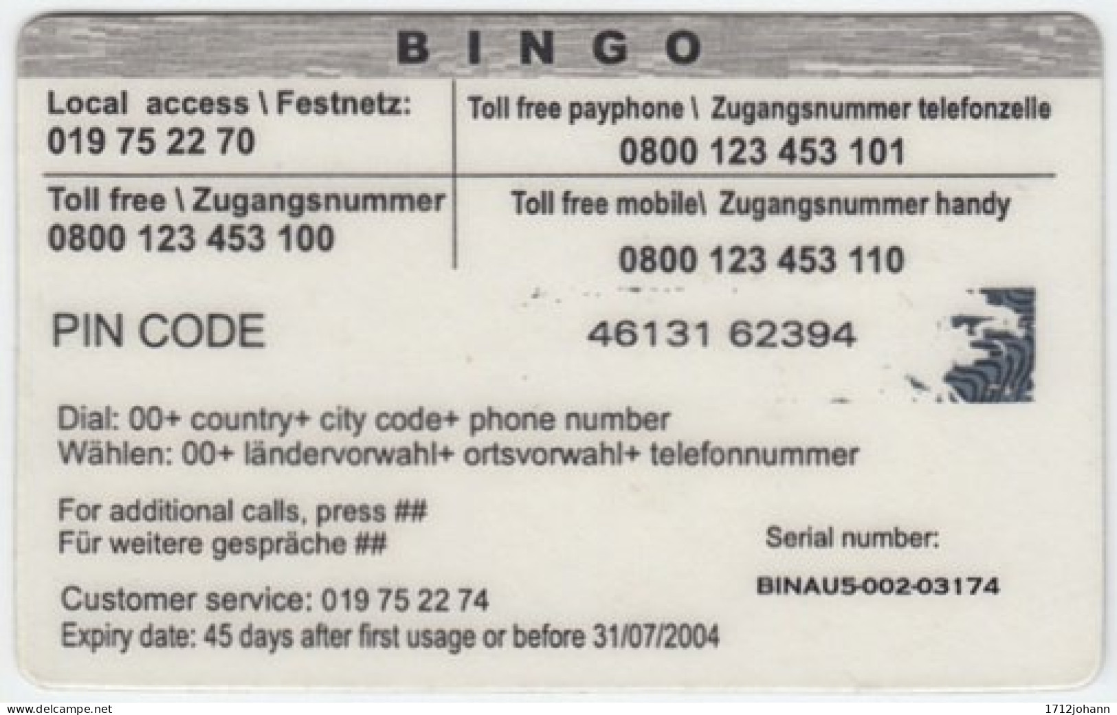 AUSTRIA B-356 Prepaid Bingo - Used - Oesterreich