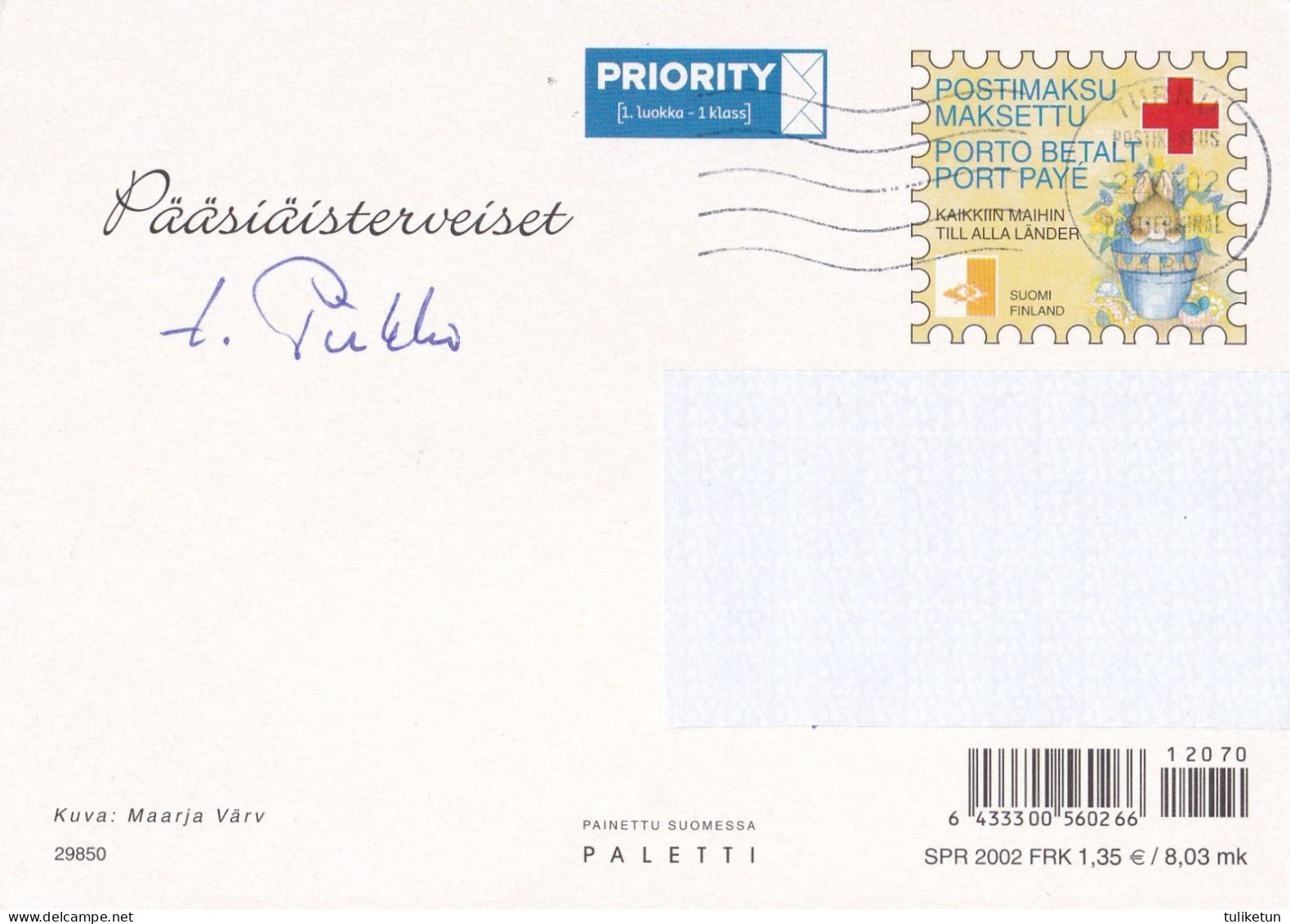 Postal Stationery - Easter Flowers - Daffodils - Willows - Eggs - Red Cross 2002 - Suomi Finland - Postage Paid - Postal Stationery