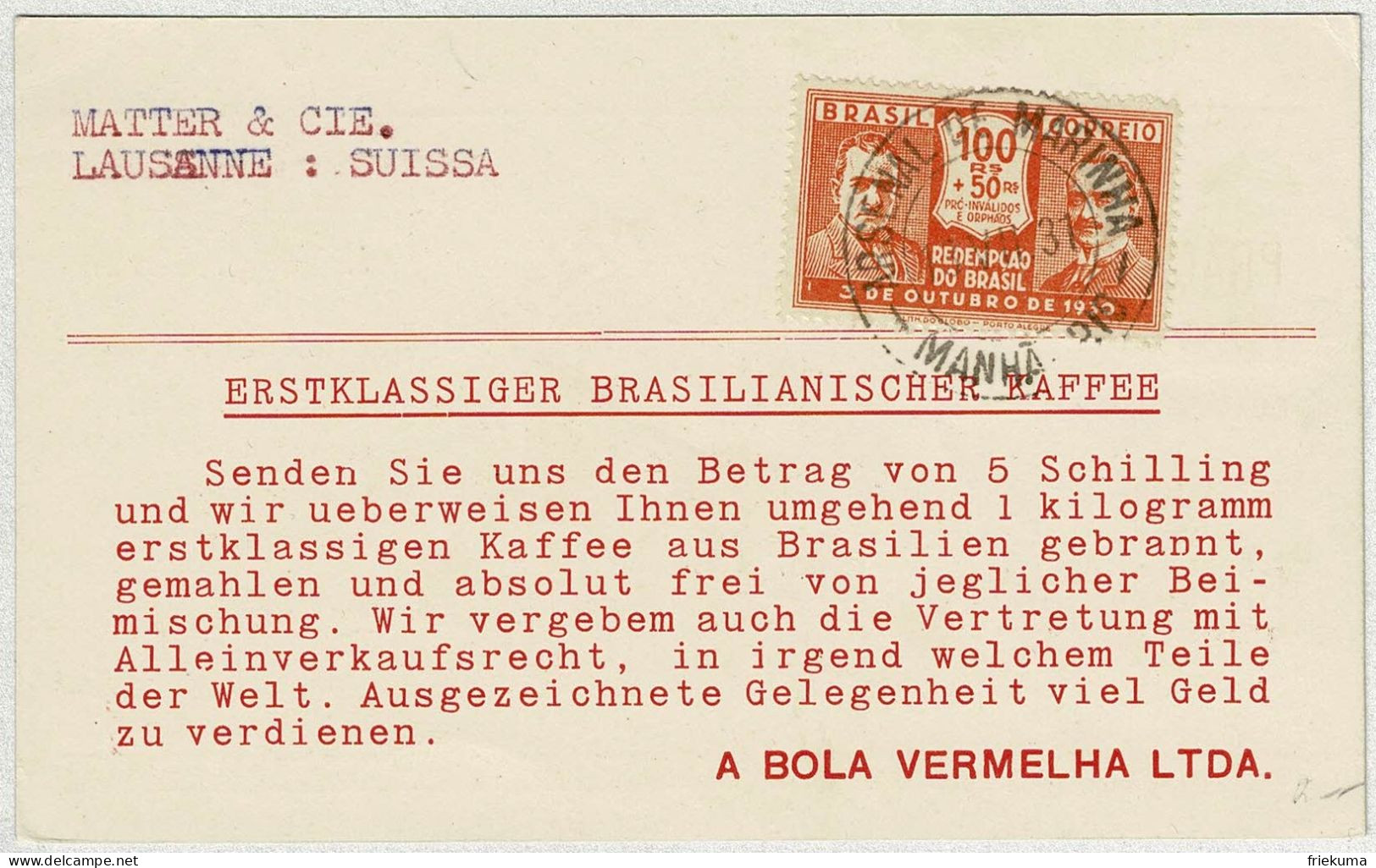 Brasilien / Brasil 1931, Karte Arsenal De Marinha - Lausanne (Schweiz), Kaffee / Café / Coffee - Otros & Sin Clasificación