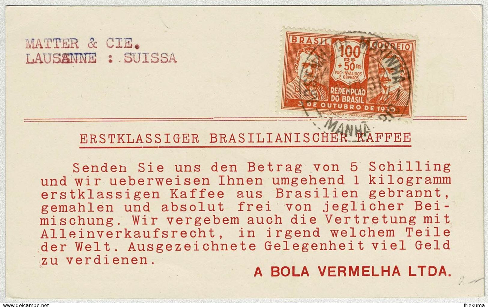 Brasilien / Brasil 1931, Karte Arsenal De Marinha - Lausanne (Schweiz), Kaffee / Café / Coffee - Other & Unclassified