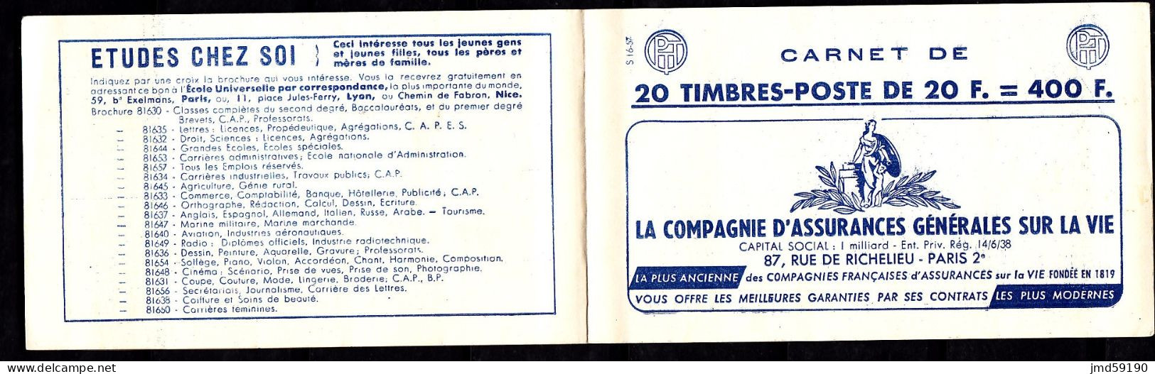 Carnet Complet ** 20 Timbres 20F Muller, 1011B-C5 Avec Pub CALBERSON, TV GRAMMONT, CALBERSON, SATAM - Ongebruikt