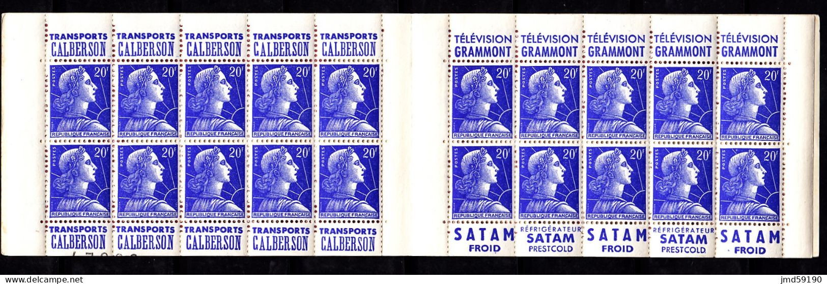 Carnet Complet ** 20 Timbres 20F Muller, 1011B-C5 Avec Pub CALBERSON, TV GRAMMONT, CALBERSON, SATAM - Unused Stamps