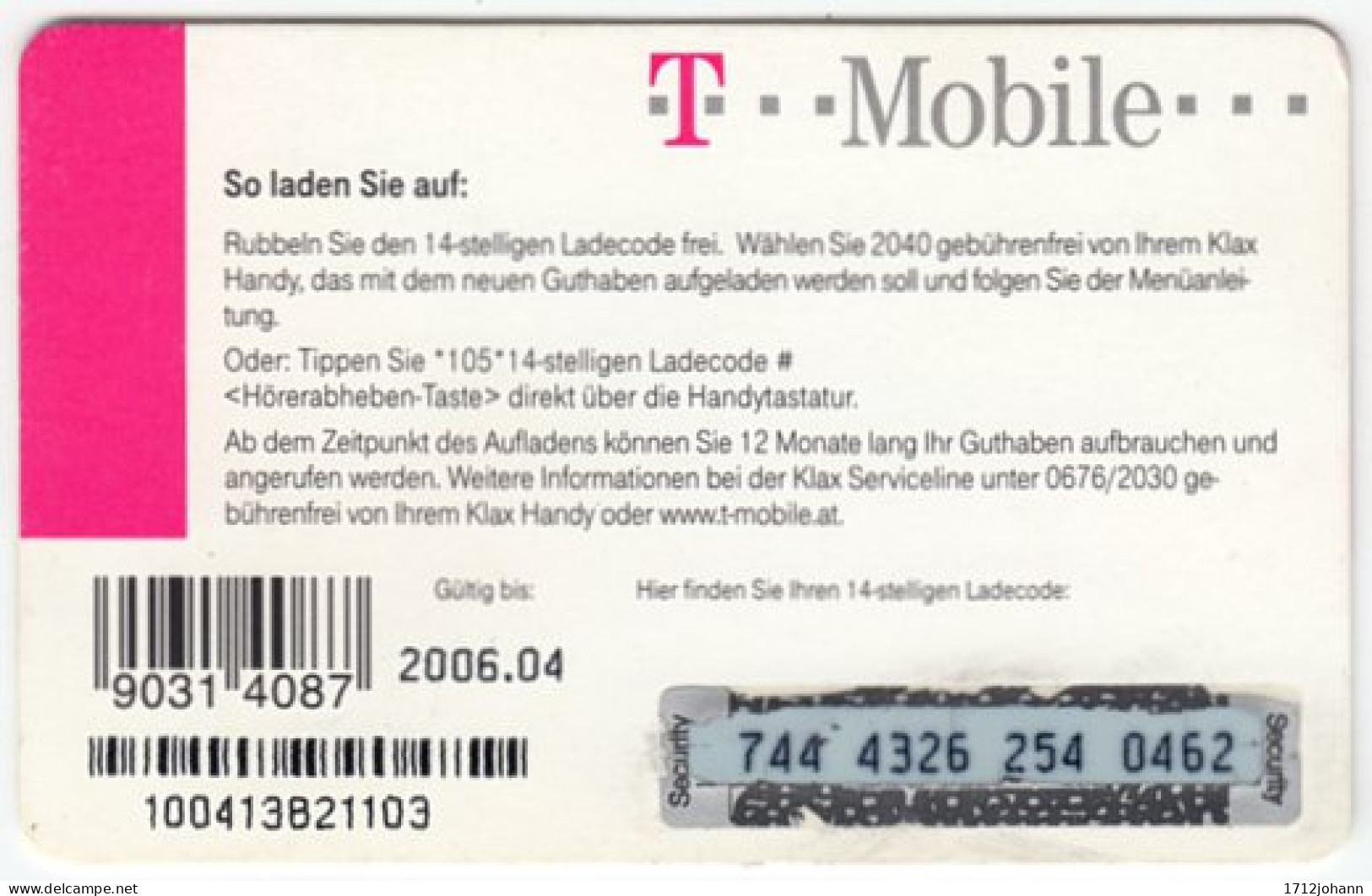 AUSTRIA N-233 Recharge T-Mobile - Map, Europe - Used - Austria