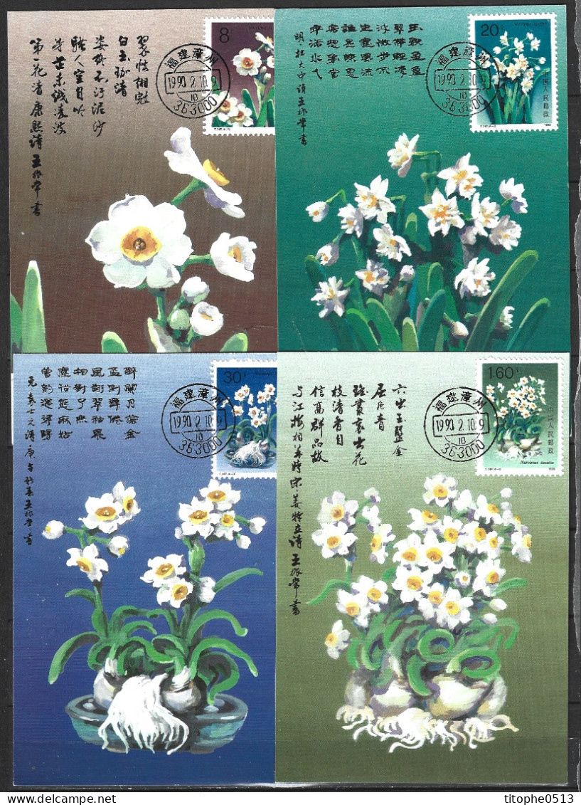 CHINE. N°2981-4 De 1990 Sur 4 Cartes Maximums. Narcisses. - Maximumkaarten