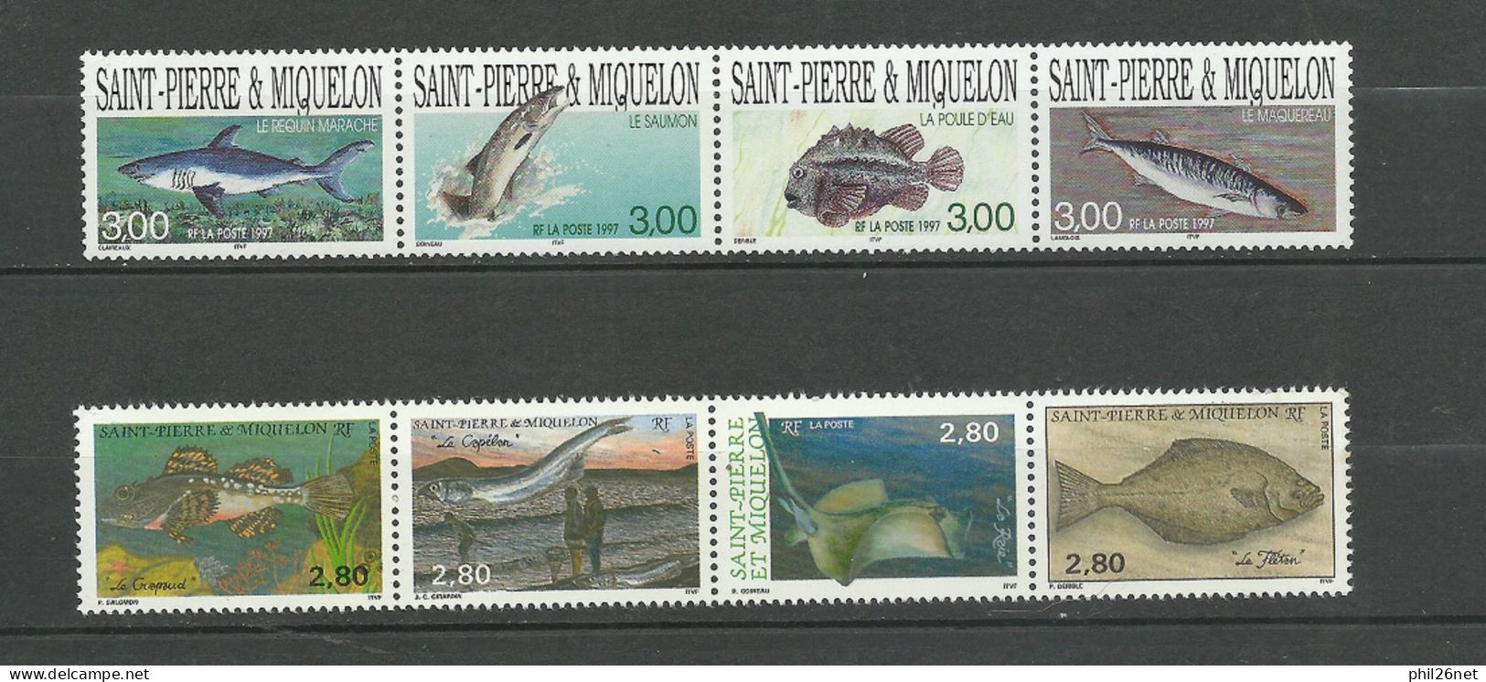 Saint Pierre Et Miquelon Bandes N° 580 à 583  Et  N° 646 à 649  Poissons Neufs * * TB = MNH VF Voir Scans  Soldé ! ! ! - Unused Stamps