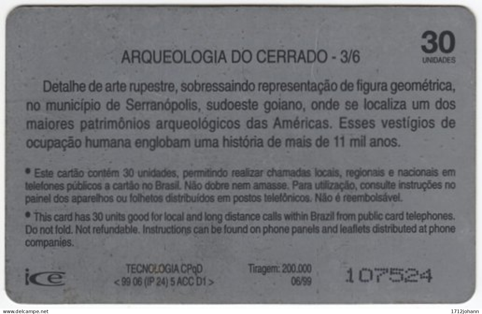 BRASIL G-760 Magnetic Telegoias - Culture, Historic Rock Painting - Used - Brésil