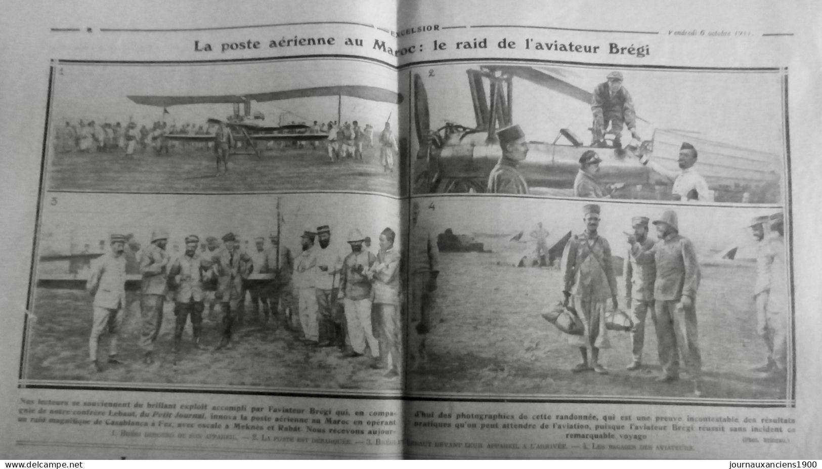 1911 EXCELSIOR ARTICLE DE PRESSE AVIATEUR BREGI POSTE AERIENNE MAROC 1 JOURNAL ANCIEN - Diapositivas De Vidrio