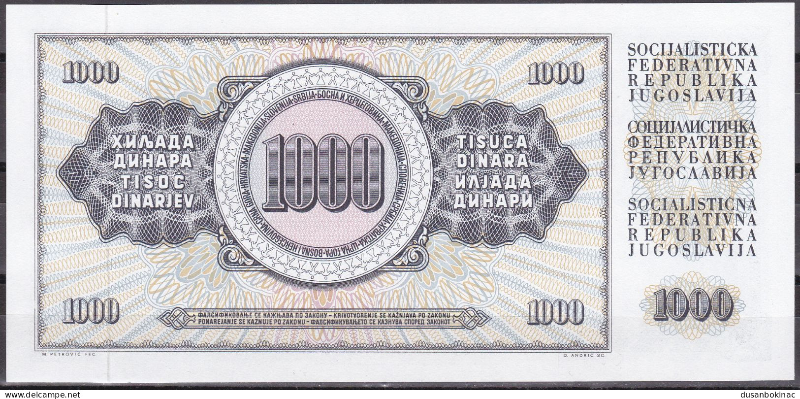 Yugoslavia-1000 Dinara 1974 UNC - Yugoslavia