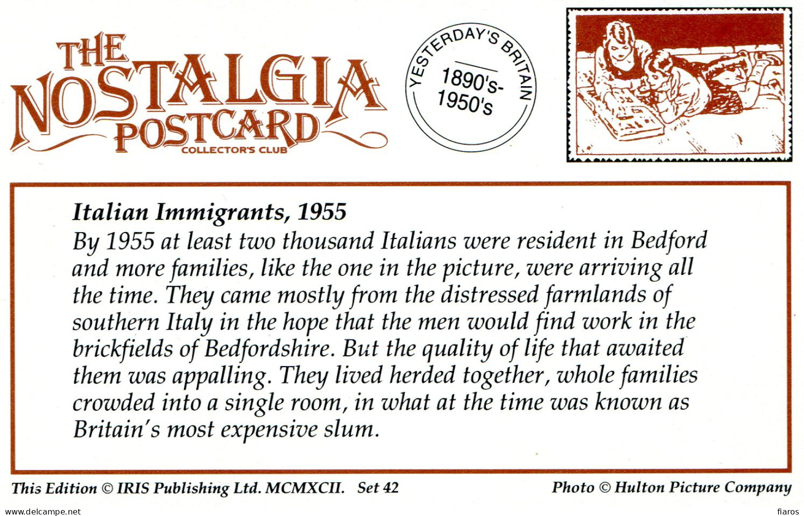 "Italian Immigrants, 1955" Families, Southern Italy Farmlands, Work, Brickfields, Bedfordshire [CPM Nostalgia Postcard] - Children And Family Groups