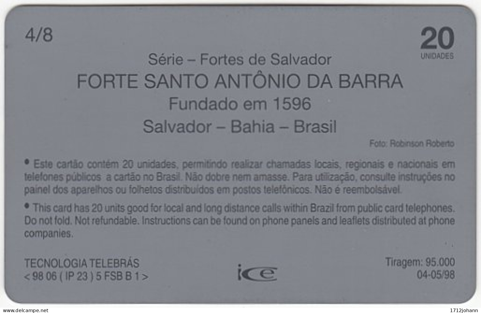 BRASIL N-084 Magnetic Telebahia - Culture, Fortress - Used - Brésil