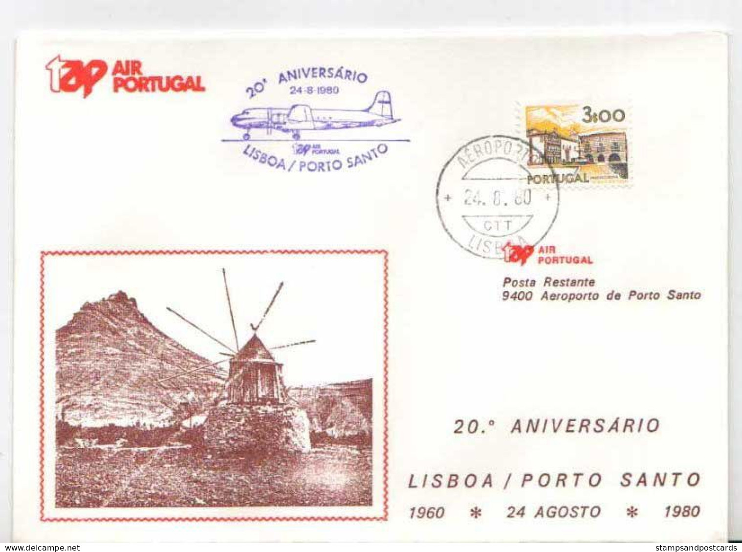 Portugal 20 Ans Premier Vol TAP Lisbonne Porto Santo Madeira 1980 Lisbon Porto Santo 20 Years First Flight - Covers & Documents