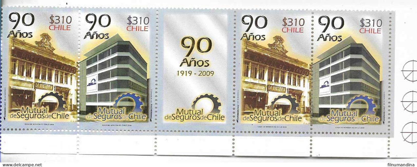 #2627 CHILE 2009 MUTUAL OF CHILE SECURITY,STRIP MNH YV 1912-3 - Chili