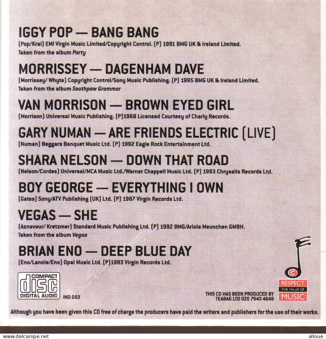 FREE AND SINGLE VOL 1 - CD THE INDEPENDENT - POCHETTE CARTON - IGGY POP-MORRISSEY-VAN MORRISON-GARY NUMAN - Andere - Engelstalig