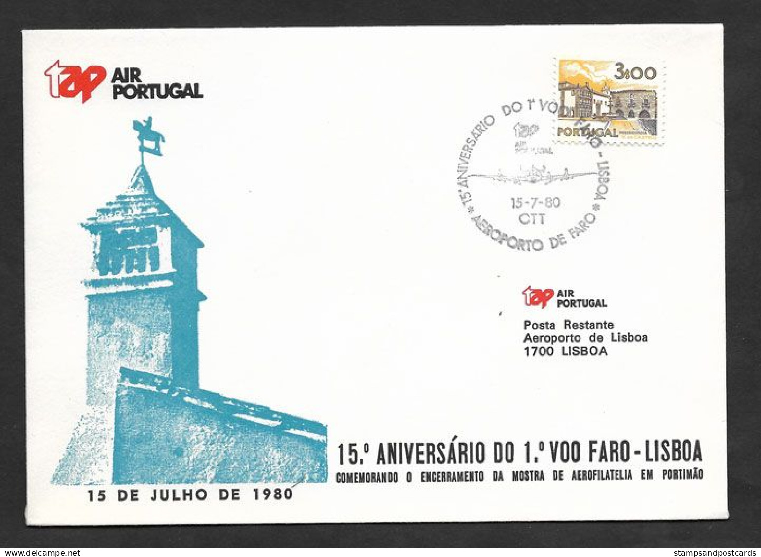 Portugal 15 Ans Premier Vol TAP Faro Algarve Lisbonne 1980 Faro Lisbon 15 Years First Flight - Storia Postale