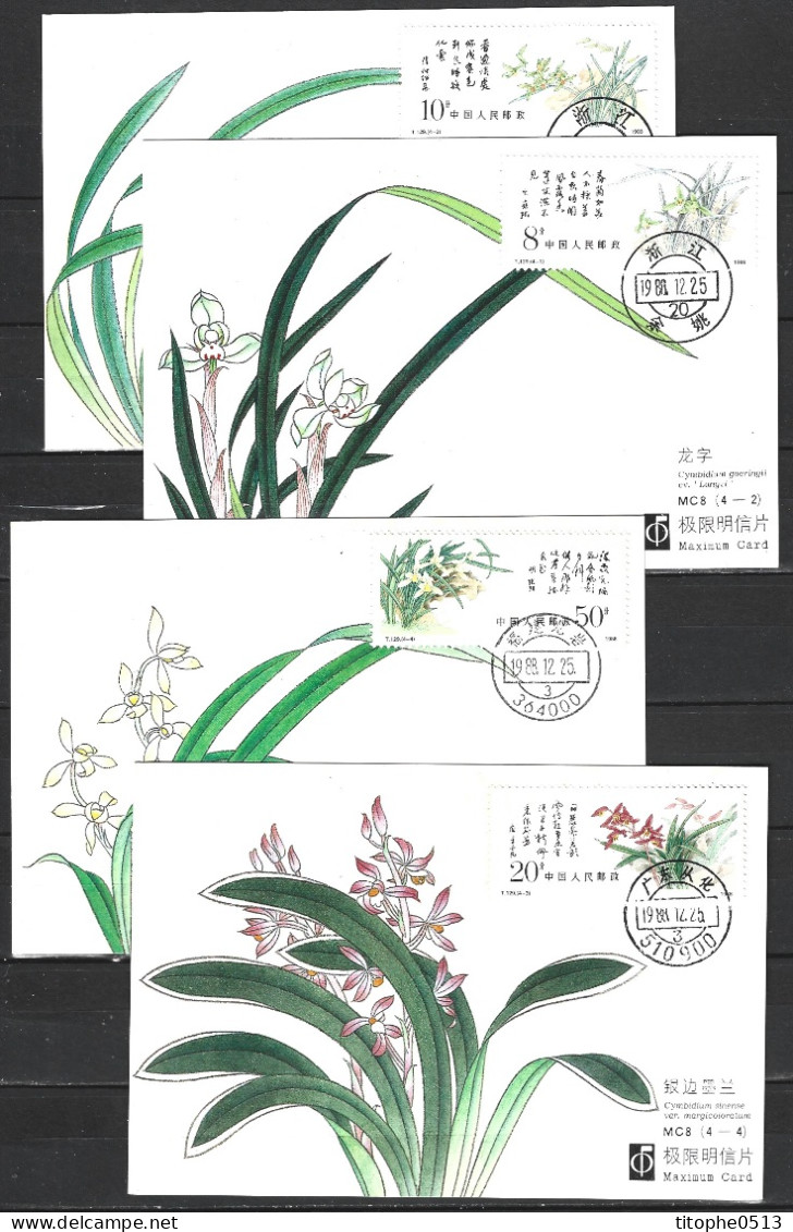 CHINE. N°2919-22 De 1988 Sur 4 Cartes Maximums. Orchidées. - Maximumkarten