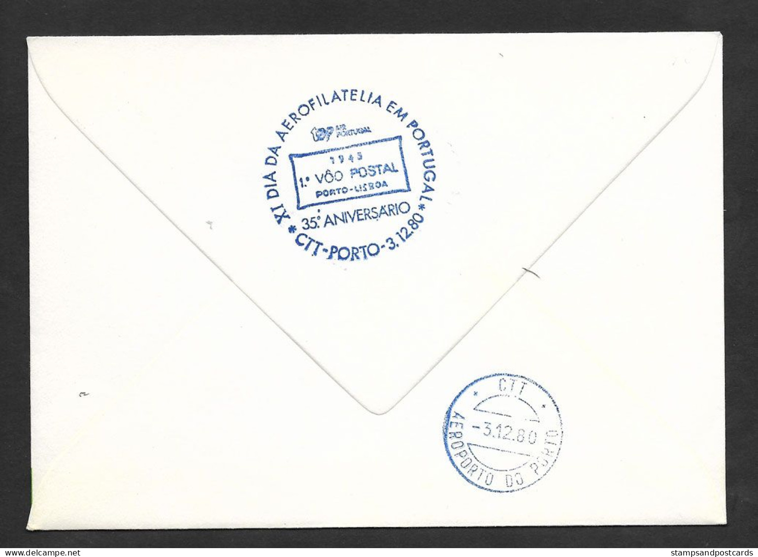 Portugal 35 Ans Premier Vol Postale Lisbonne Porto Par CTA Précurseur TAP 1980 Lisbon Oporto 35 Years Postal Flight - Storia Postale