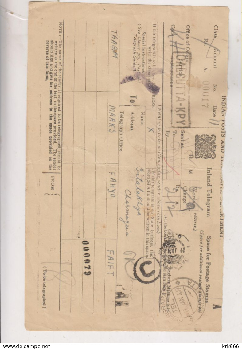 INDIA, 1949 Nice Postal Document Telegram CALCUTTA - Briefe U. Dokumente