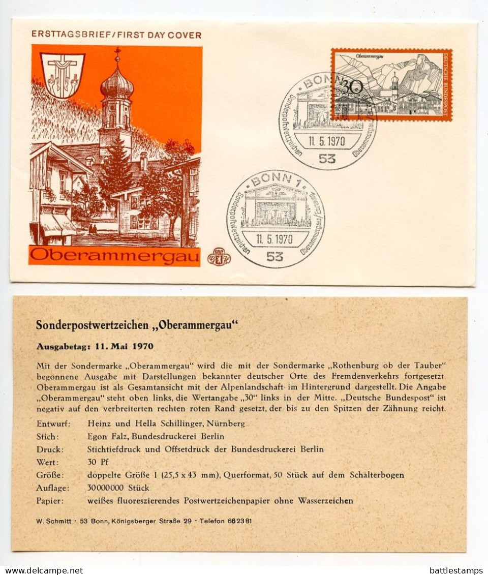 Germany, West 1970 FDC Scott 1049 Town Of Oberammergau - 1961-1970