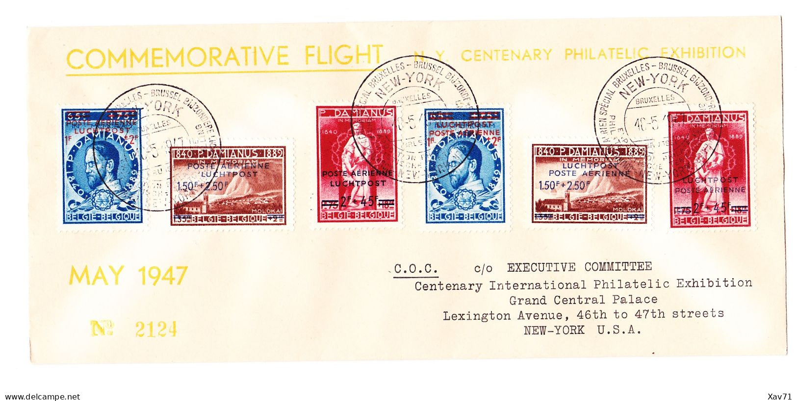 Belgique Enveloppe Commemorative Flight N.Y Centenary Philatelic Exhibition May 1947 - Lot De 3 - Covers & Documents