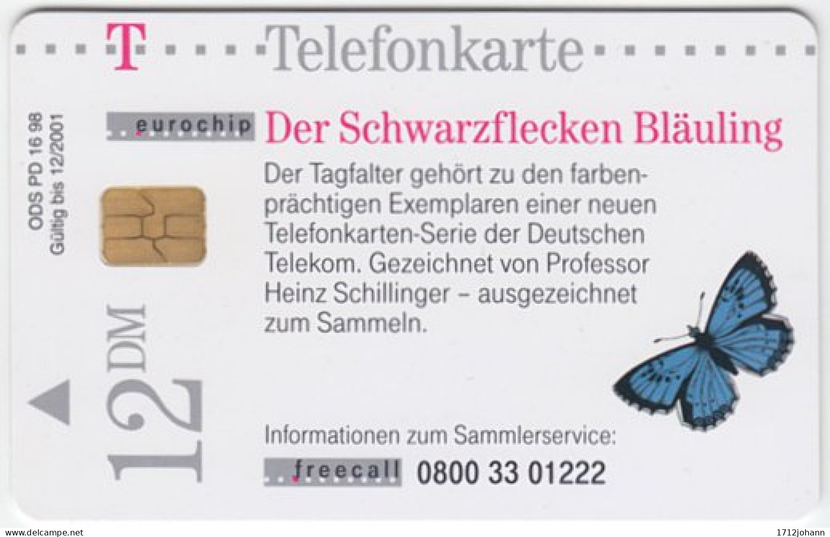 GERMANY PD-Serie A-396 - 16.98 (2810) - Painting, Animal, Butterrfly (2110, Fluor) - Used - P & PD-Series: Schalterkarten Der Dt. Telekom