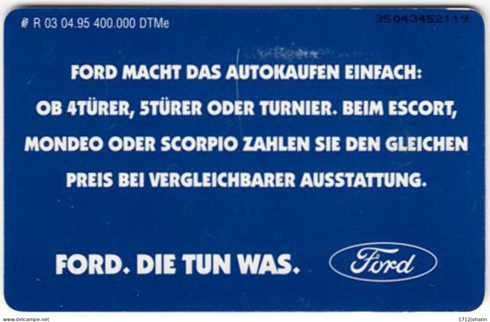 GERMANY R-Serie A-105 - 03 04.95 (3504) - Traffic, Car, Ford - Used - R-Series: Regionale Schalterserie