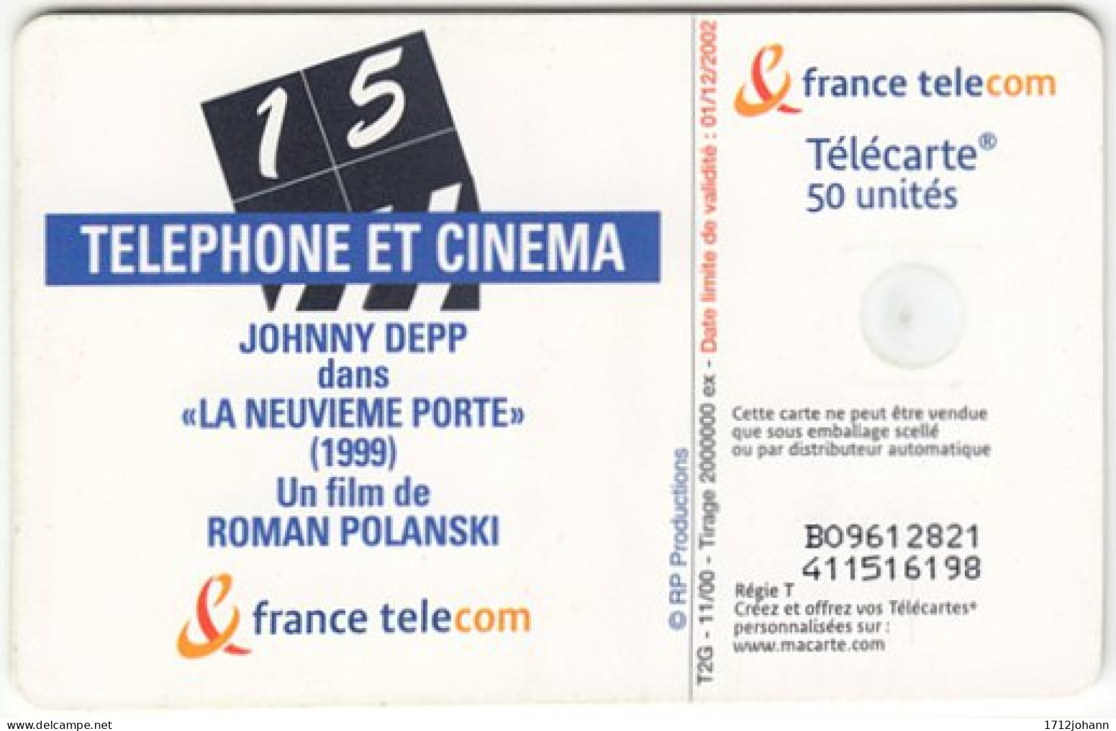 FRANCE C-333 Chip Telecom - Actor, Johnny Depp - Used - 2000