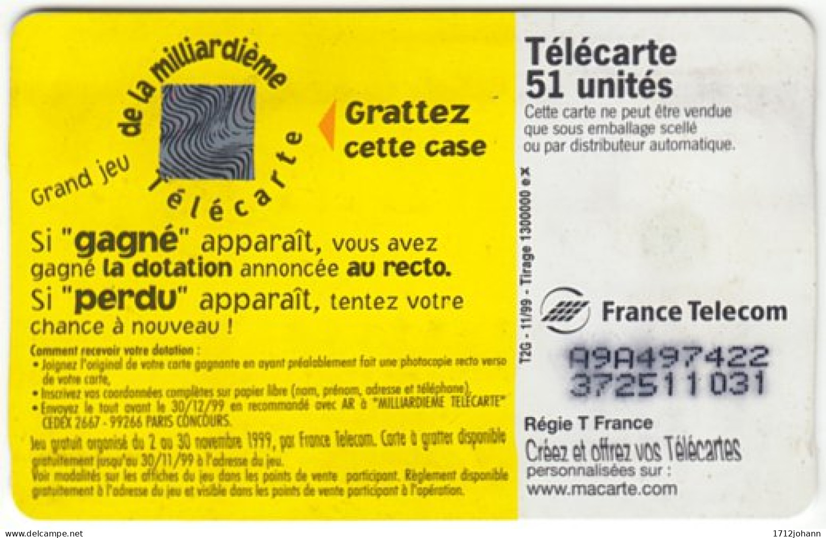 FRANCE C-370 Chip Telecom - Cartoon - Used - 1999