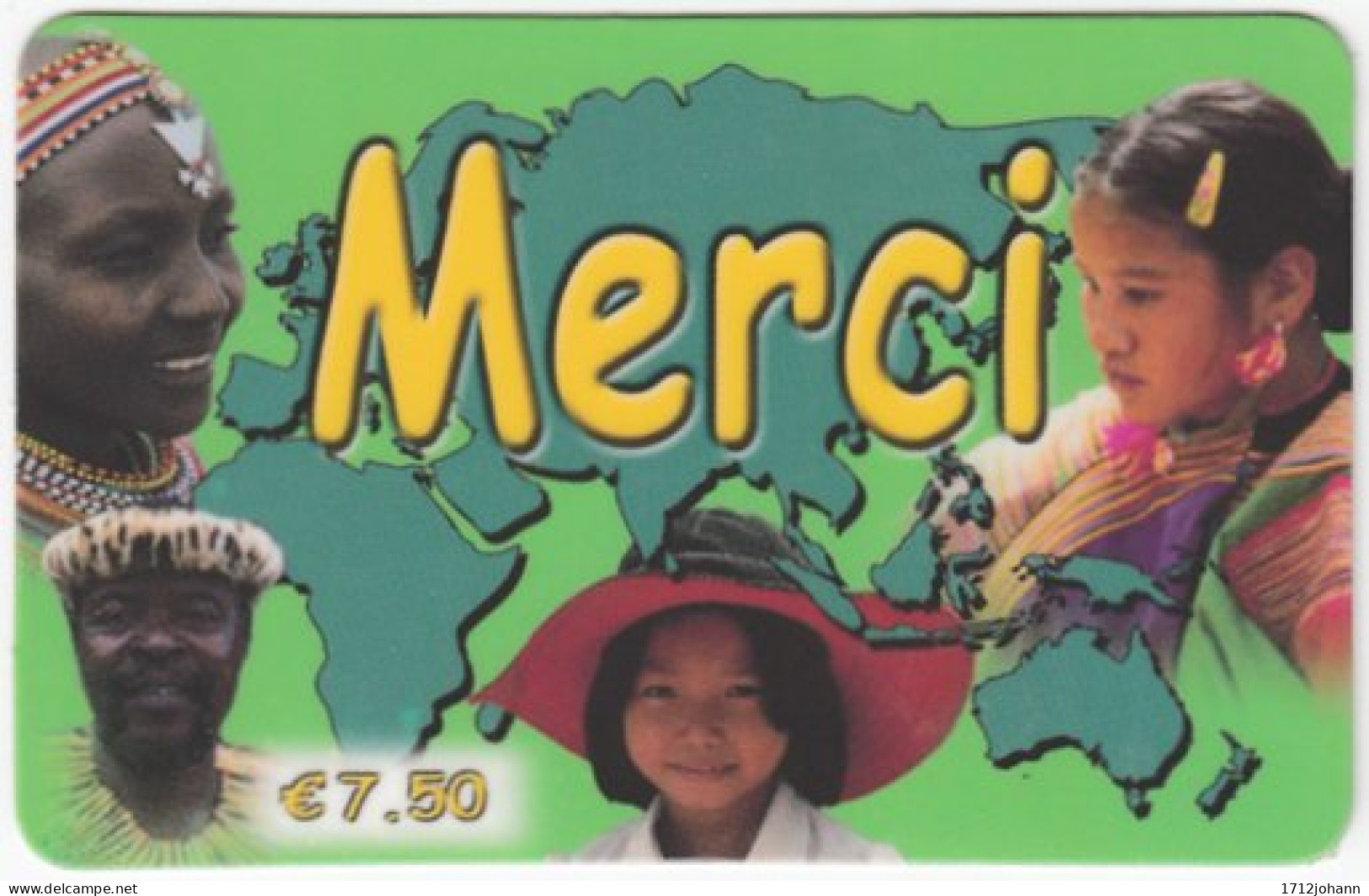 FRANCE C-411 Prepaid Merci - Map, World, People - Used - Cellphone Cards (refills)