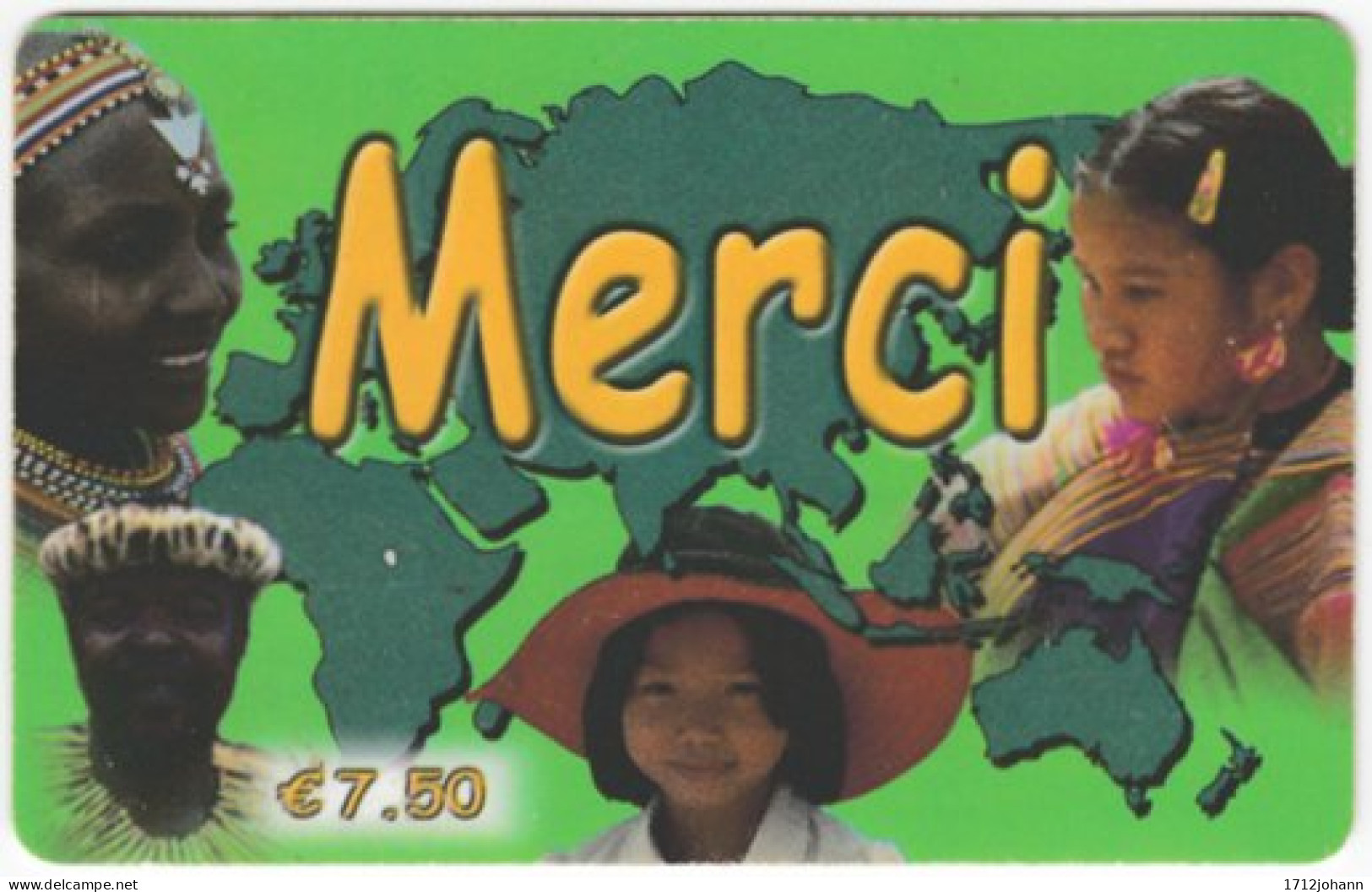 FRANCE C-412 Prepaid Merci - Map, World, People - Used - Mobicartes (recharges)