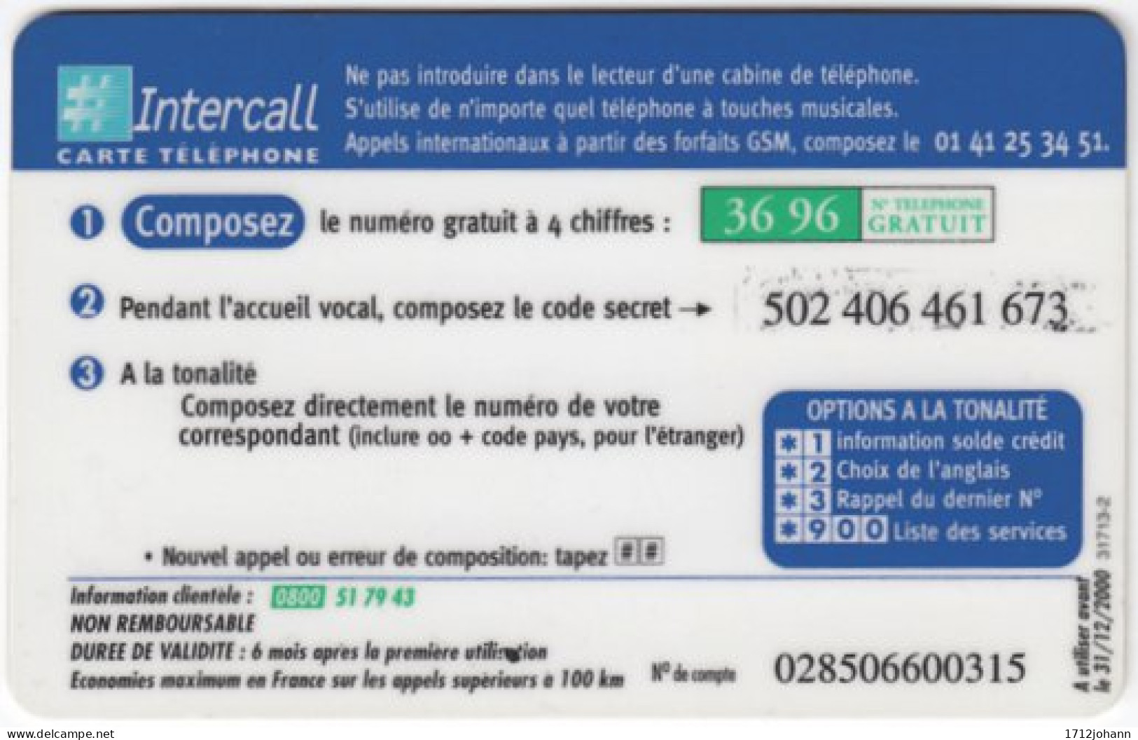 FRANCE C-481 Prepaid Intercall - Map, Globe - Used - Cellphone Cards (refills)