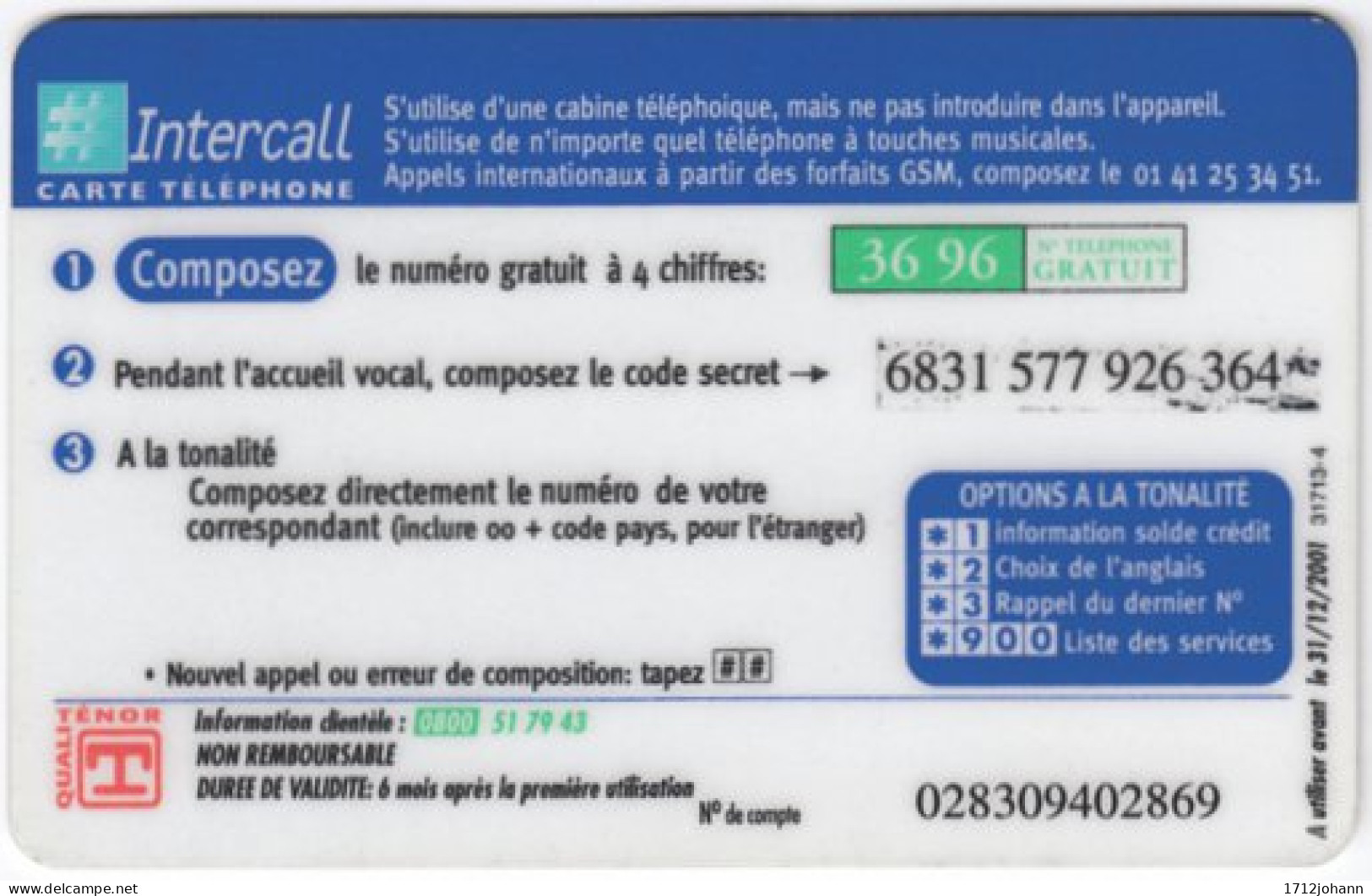 FRANCE C-483 Prepaid Intercall - Map, Globe - Used - Cellphone Cards (refills)