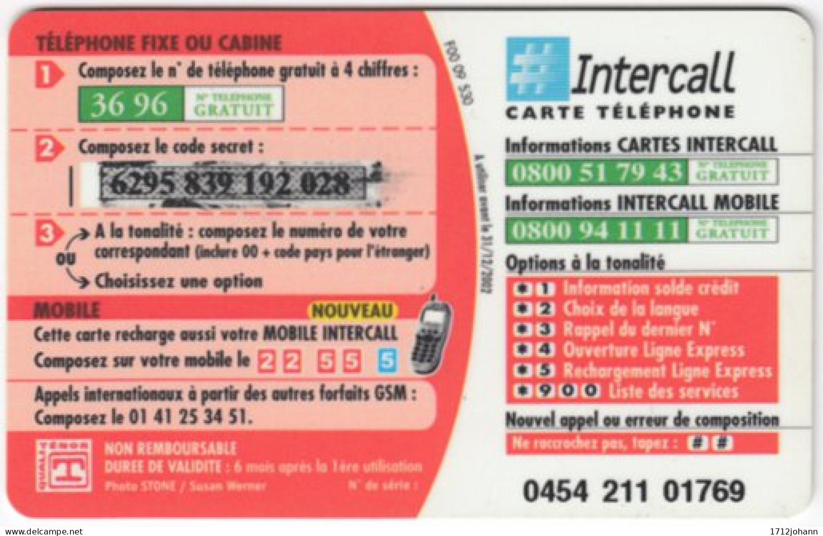 FRANCE C-485 Prepaid Intercall - People, Woman - Used - Mobicartes (recharges)