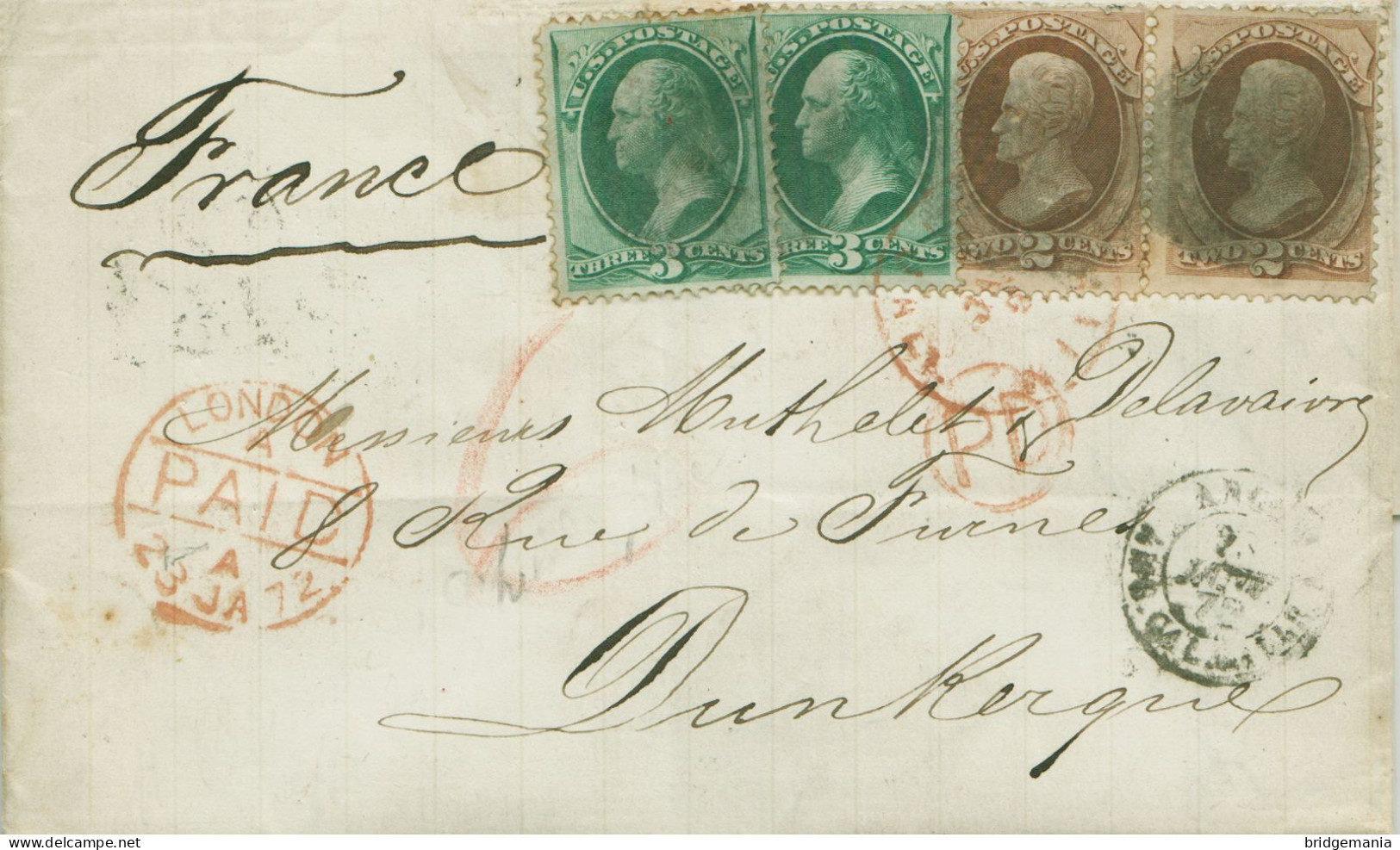 MTM110 - 1872 TRANSATLANTIC LETTER USA TO FRANCE Steamer SILESIA - FULLY PAID - Marcophilie