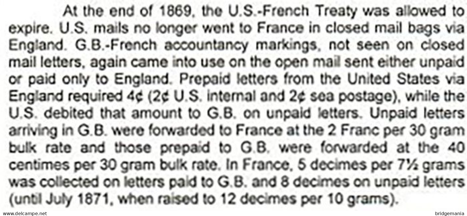 MTM110 - 1872 TRANSATLANTIC LETTER USA TO FRANCE Steamer SILESIA - FULLY PAID - Marcophilie