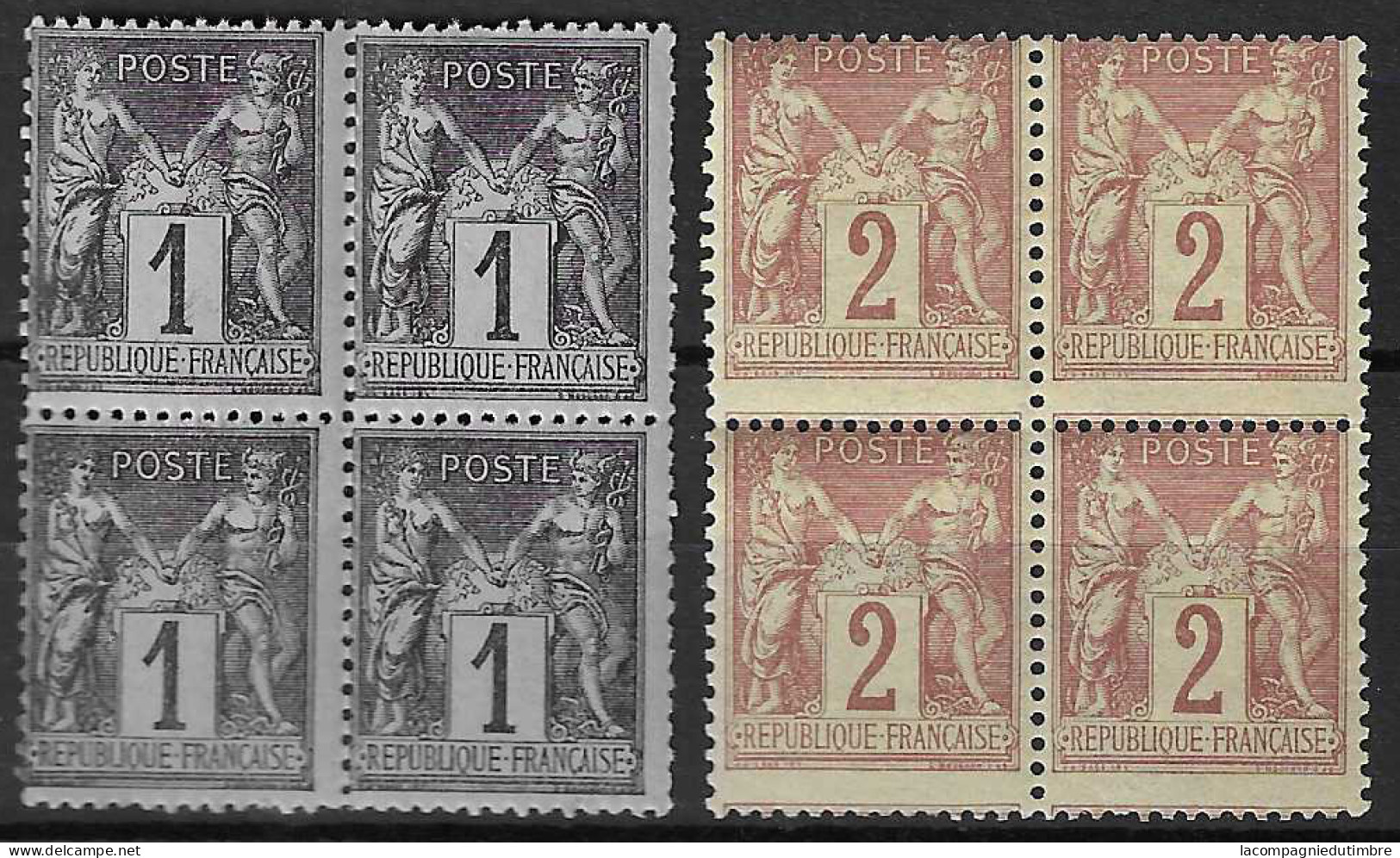 France Sage YT N° 83 Et 85 En Blocs De 4 Neufs ** MNH. TB - 1876-1898 Sage (Type II)