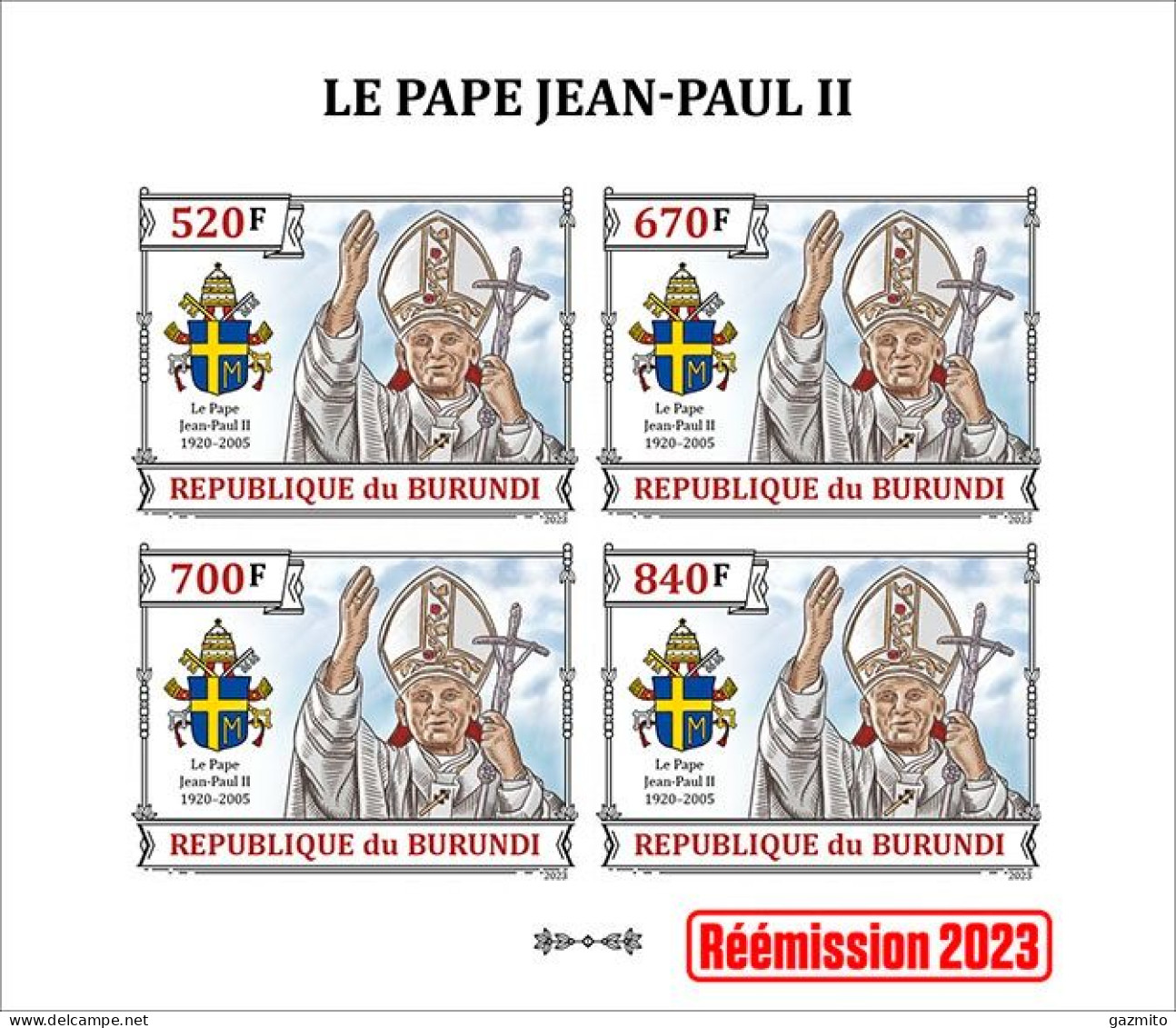 Burundi 2023, Pope J. Paul II, Sheetlet1 IMPERFORATED - Päpste