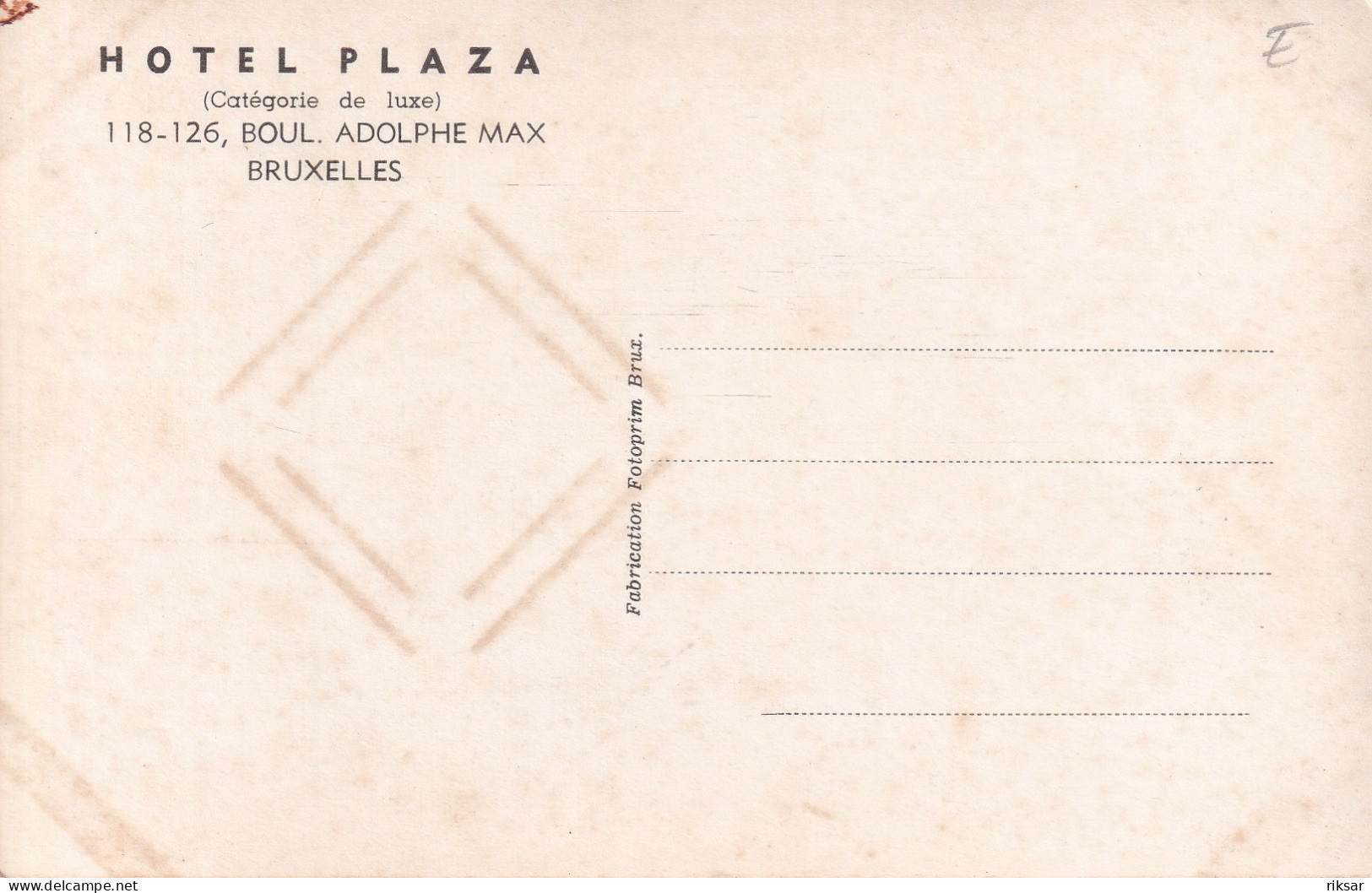 BELGIQUE(BRUXELLES) HOTEL PLAZA - Cafés, Hôtels, Restaurants